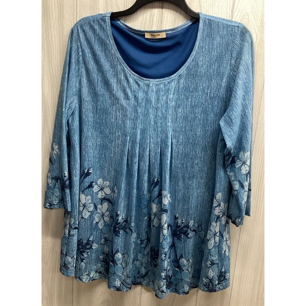 TIMESON Women's (Size‎ XXXL) 3/4 Sleeve Scoop Neck Floral Shirt Stretch